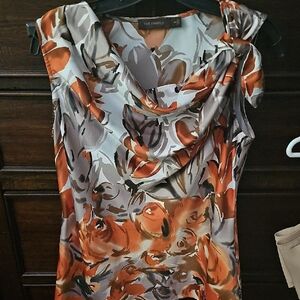 The Limited Orange and Gray Floral Cowl Neck Top